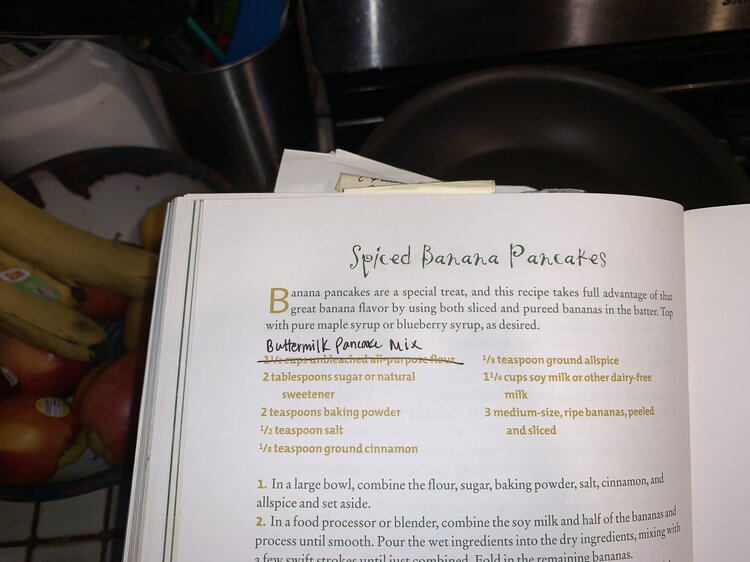 Buttermilk Banana Pancake Recipe in Open Book